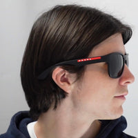 Prada Sport Sunglasses Mens PS01US DG05S0 - Rectangle Black Rubber Frame - Grey Lens