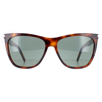 Saint Laurent SL 526 Sunglasses Shiny Medium Havana Solid Green