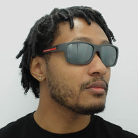 Prada Sport Sunglasses PS01WS UFK07H Grey Rubber Dark Grey Silver Mirror Polarized