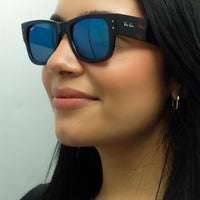 Ray-Ban Sunglasses RB0840S Mega Wayfarer 663804 Polished Transparent Dark Blue and Havana Blue Mirror