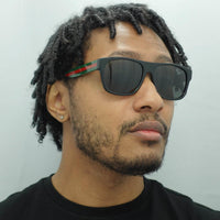 Gucci Sunglasses GG0341S 002 Black with Green and Red Stripe Grey Polarized
