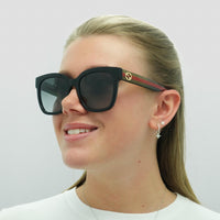 Gucci Sunglasses GG0034SN 002 Black With Green and Red Glitter Grey Gradient