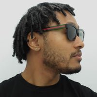 Gucci Sunglasses GG0001SN 002 Black and Green With Red Stripe Green