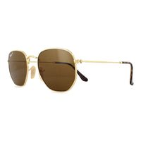 Ray-Ban Sunglasses Hexagonal RB3548N 001/57 Gold B-15 Brown Polarized 54mm