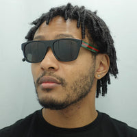 Gucci Sunglasses GG0341S 002 Black with Green and Red Stripe Grey Polarized