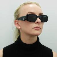 Prada Symbole Sunglasses - Women Luxury Rectangle PR17WS 1AB5S0 - Black Frame - Dark Grey Lens