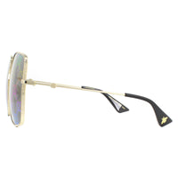 Gucci Sunglasses GG0414S 003 Gold Grey with Multicolour Gradient Mirror