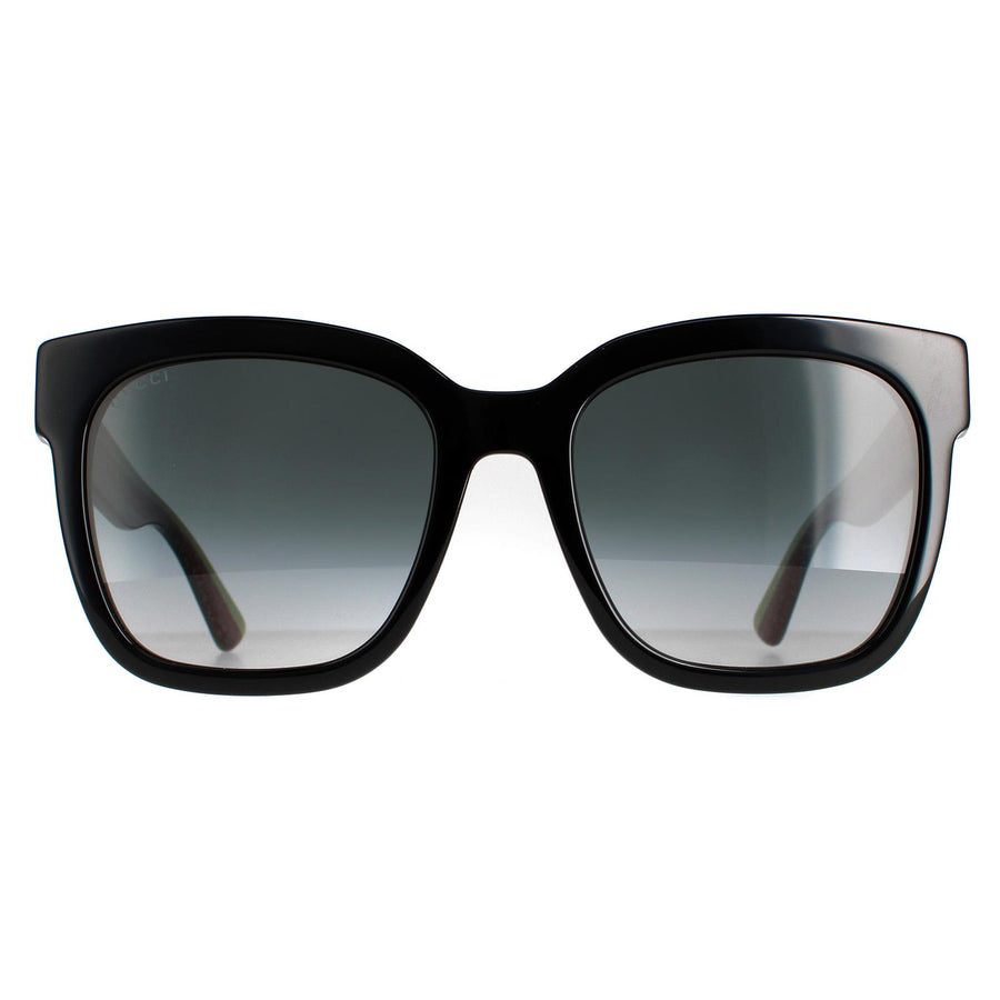Gucci GG0034SN Sunglasses Black With Green and Red Glitter Grey Gradient