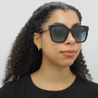 Gucci Sunglasses GG0034SN 002 Black With Green and Red Glitter Grey Gradient