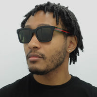 Gucci Sunglasses GG0001SN 002 Black and Green With Red Stripe Green