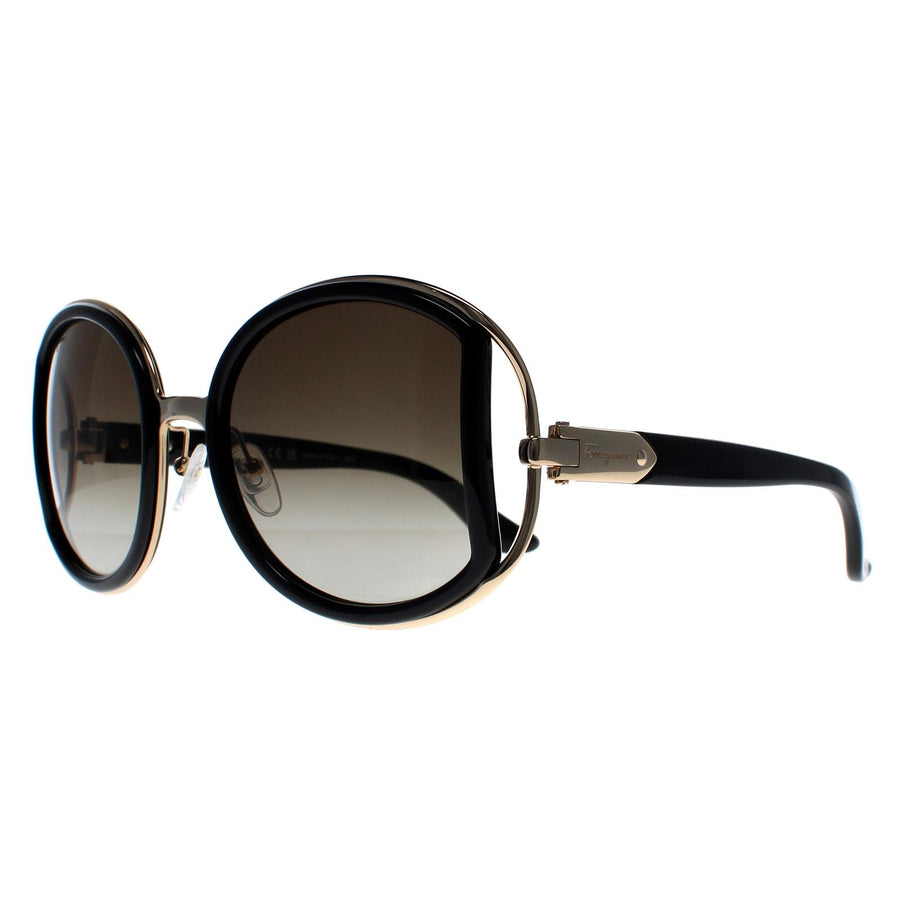 Salvatore Ferragamo Sunglasses SF719S 001 Black Gold Brown Gradient