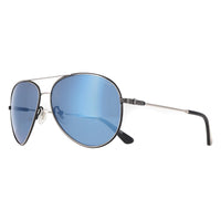 Police Sunglasses SPLL11 Octane 8 K07B Shiny Palladium with Semi-Shiny Black Blue Mirror