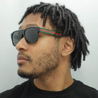 Gucci Sunglasses GG0341S 002 Black with Green and Red Stripe Grey Polarized