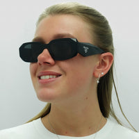 Prada Symbole Sunglasses - Women Luxury Rectangle PR17WS 1AB5S0 - Black Frame - Dark Grey Lens