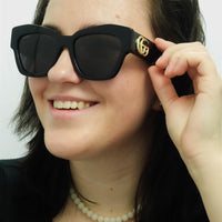 Gucci Sunglasses GG1422S 001 Shiny Black Grey