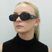 Prada Symbole Sunglasses - Women Luxury Rectangle PR17WS 1AB5S0 - Black Frame - Dark Grey Lens