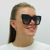 Alexander McQueen Sunglasses AM0375S 001 Black Silver Grey Gradient