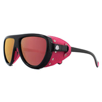 Moncler Sunglasses ML0089 01Z Shiny Black with Pink Leather Blue with Pink Mirror