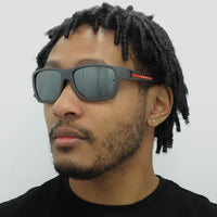 Prada Sport Sunglasses PS01WS UFK07H Grey Rubber Dark Grey Silver Mirror Polarized