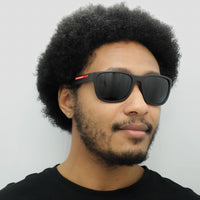 Prada Sport Sunglasses Mens PS01US DG05S0 - Rectangle Black Rubber Frame - Grey Lens