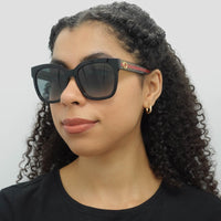 Gucci Sunglasses GG0034SN 002 Black With Green and Red Glitter Grey Gradient