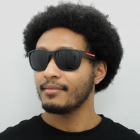 Prada Sport Sunglasses Mens PS01US DG05S0 - Rectangle Black Rubber Frame - Grey Lens