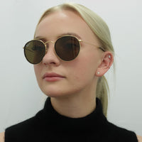 Ray-Ban Sunglasses Round Double Bridge 3647N 001/57 Gold Brown B-15 Polarized
