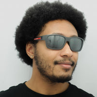 Prada Sport Sunglasses PS01WS UFK07H Grey Rubber Dark Grey Silver Mirror Polarized