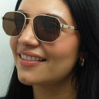 Alexander McQueen Sunglasses AM0458S 002 Gold Brown
