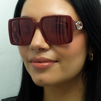 Gucci Square Womens Burgundy with Silver Red with Silver Mirror GG1692S
