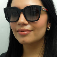 Gucci Sunglasses GG0034SN 002 Black With Green and Red Glitter Grey Gradient