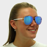 Michael Kors Sunglasses Hvar 5007 104525 Rose Gold White Blue Mirror