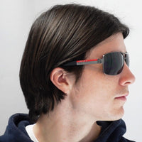 Prada Sport Sunglasses 54IS 1AB2F2 Black Rubber Grey Mirror Silver Gradient Mirror