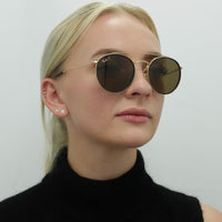 Ray-Ban Sunglasses Round Double Bridge 3647N 001/57 Gold Brown B-15 Polarized