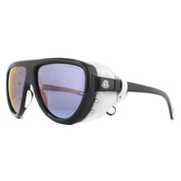 Moncler Sunglasses ML0089 01C Black with White Leather Blue with Violet Mirror