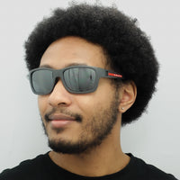 Prada Sport Sunglasses PS01WS UFK07H Grey Rubber Dark Grey Silver Mirror Polarized