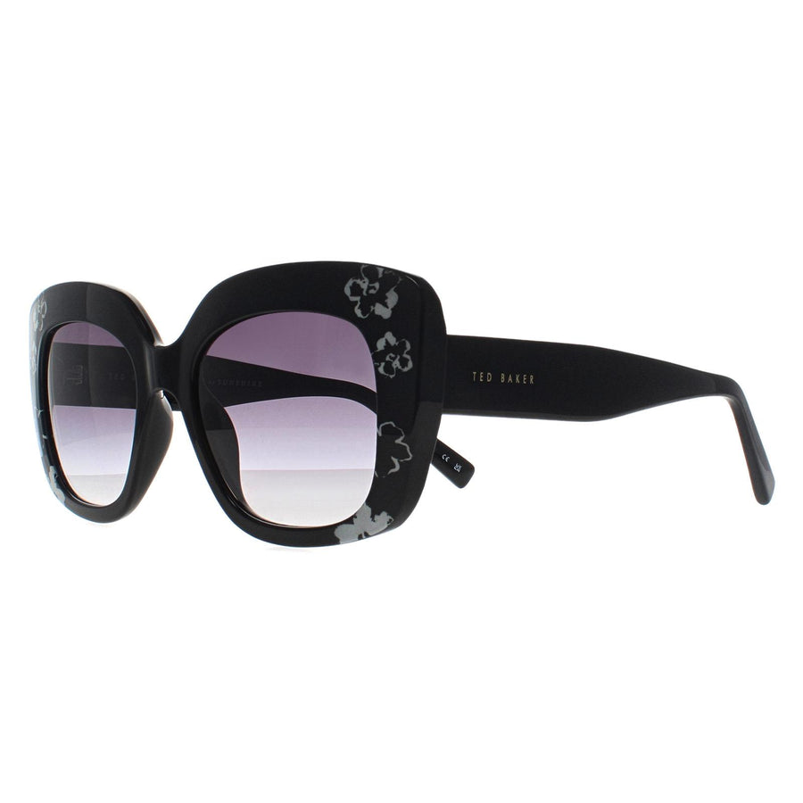Ted Baker Sunglasses TB1675 Hattie 001 Solid Black Flowers Grey Gradient