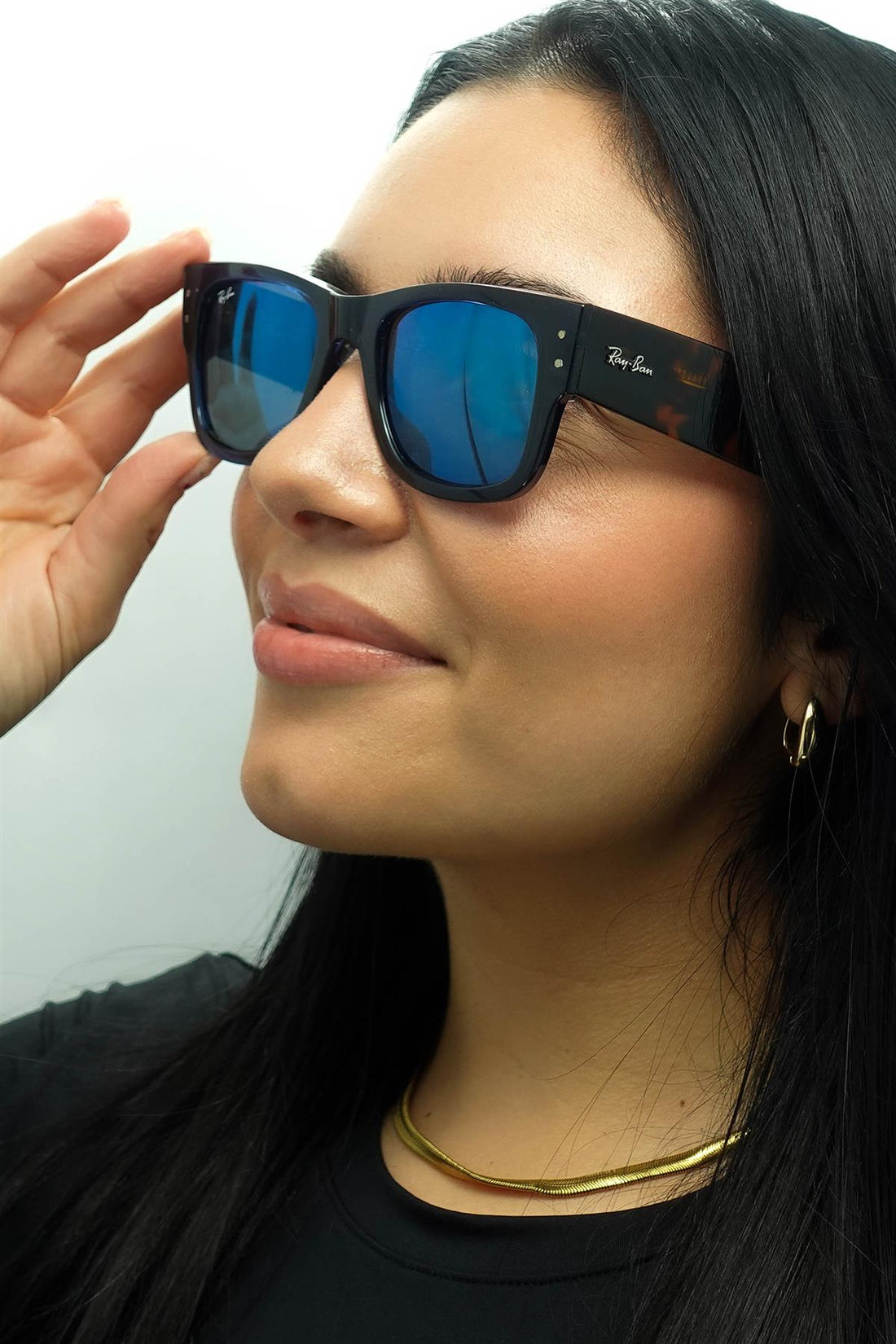 Ray-Ban Sunglasses RB0840S Mega Wayfarer 663804 Polished Transparent Dark Blue and Havana Blue Mirror