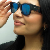 Ray-Ban Sunglasses RB0840S Mega Wayfarer 663804 Polished Transparent Dark Blue and Havana Blue Mirror