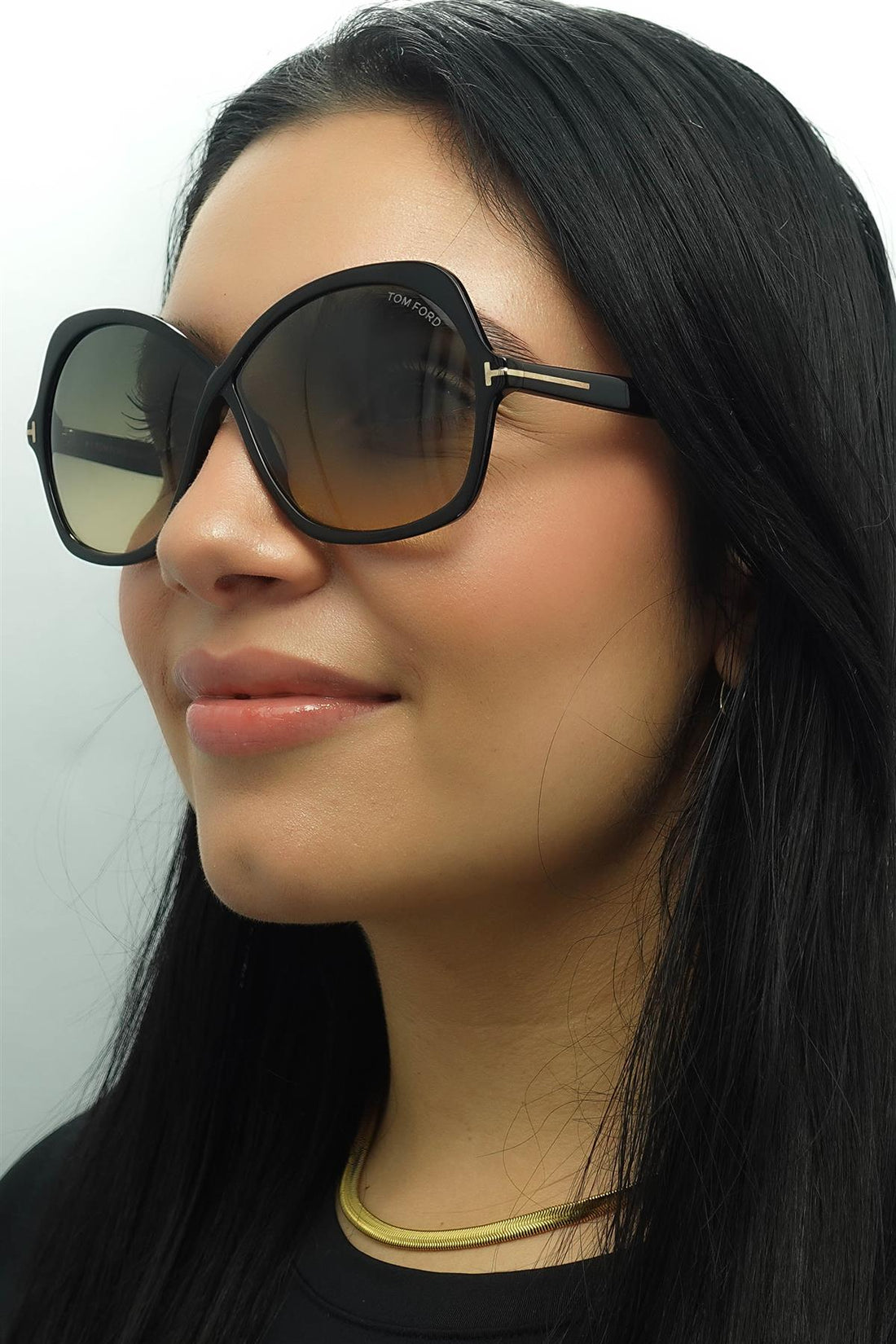 Tom Ford Sunglasses Rosemin FT1013 01B Shiny Black Smoke Gradient