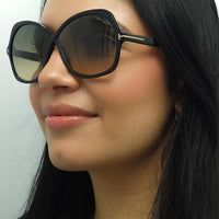 Tom Ford Sunglasses Rosemin FT1013 01B Shiny Black Smoke Gradient