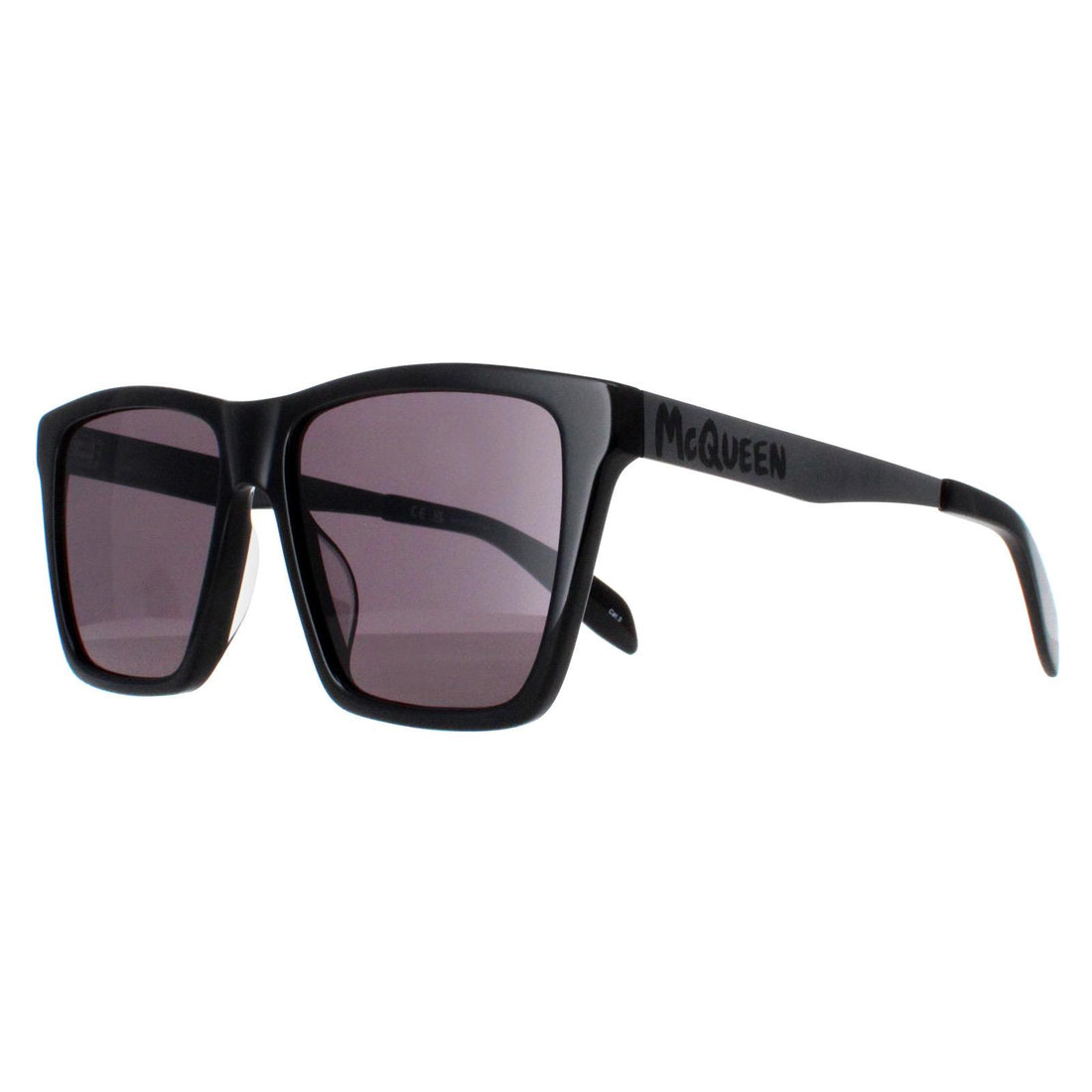 Alexander McQueen Sunglasses AM0352S 001 Shiny Black and Dark Chrome Grey