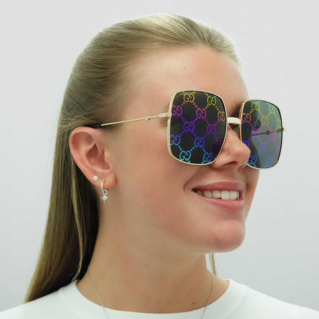 Gucci Sunglasses GG0414S 003 Gold Grey with Multicolour Gradient Mirror