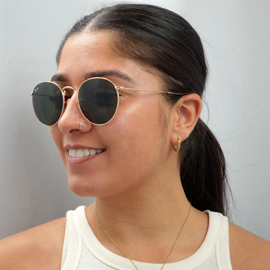 Ray-Ban Sunglasses Round Metal 3447 001 Gold Green 53mm