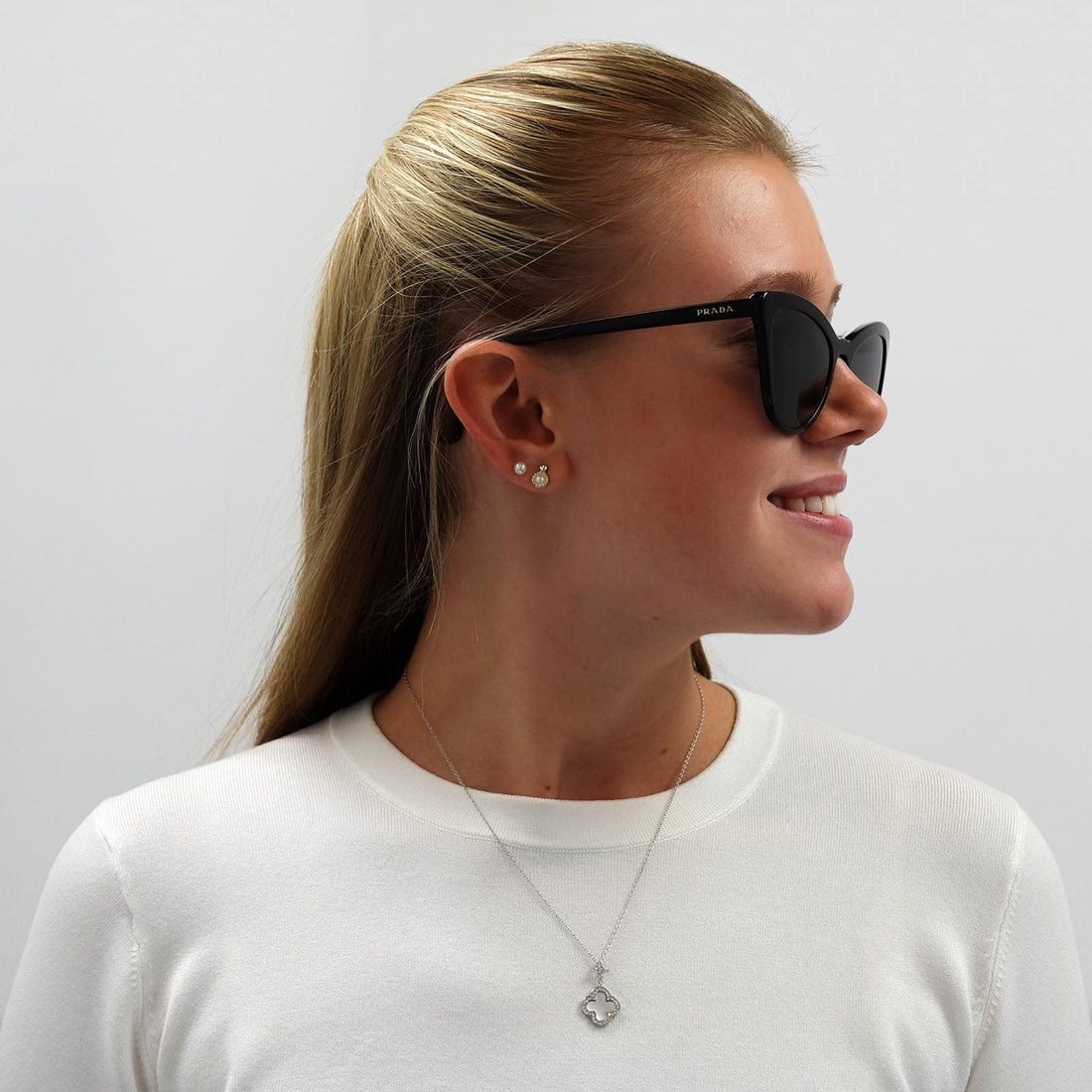 Prada Sunglasses PR01VS 1AB5S0 Shiny Black Grey