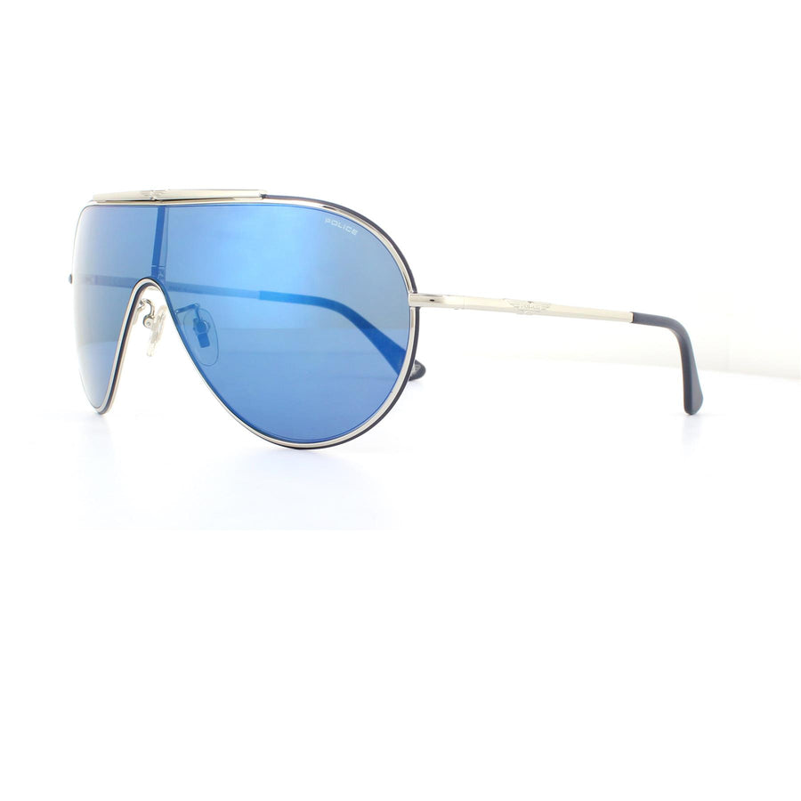 Police Sunglasses Origins 10 SPL964 F94B Black And Silver Smoke Mirror Blue