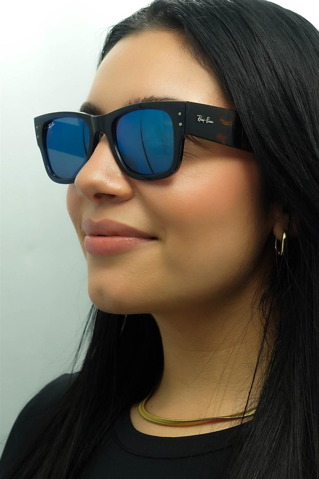 Ray-Ban Sunglasses RB0840S Mega Wayfarer 663804 Polished Transparent Dark Blue and Havana Blue Mirror