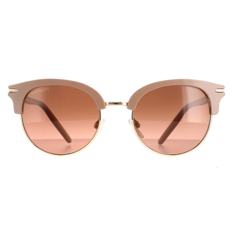 Serengeti Lela Sunglasses Shiny Rose Gold Polarized Drivers Gradient Brown