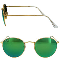 Ray-Ban Round Metal RB3447 Sunglasses Matt Gold Green Polarized Flash Mirror 50