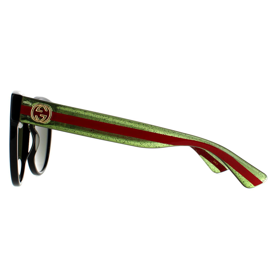 Gucci Sunglasses GG0035SN 002 Black With Green and Red Glitter Green